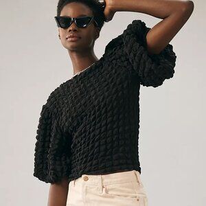 Anthropologie/Eri + Ali Textured Puff-Sleeve Top, Black